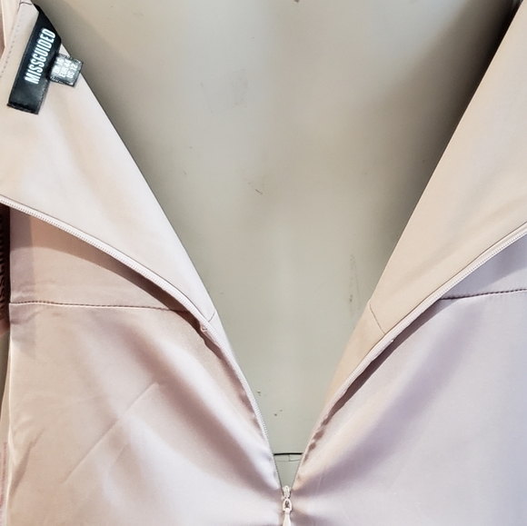 Missguided Size 12 Blush Pink Satin Cowl Neck Ruched Mini Dress High Low Sides - Picture 11 of 11